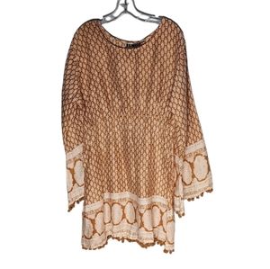 S.R Fashion women's boho brown/cream floral design long sleeve dress size XXL